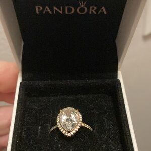 Pandora Rose Gold PearCut Halo Ring in box